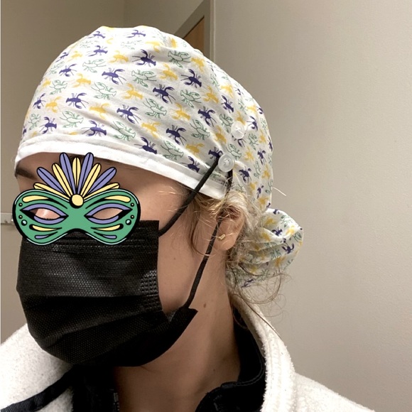 Mardi Gras Crawfish Scrub Cap with Ponytail Holder - Picture 1 of 1